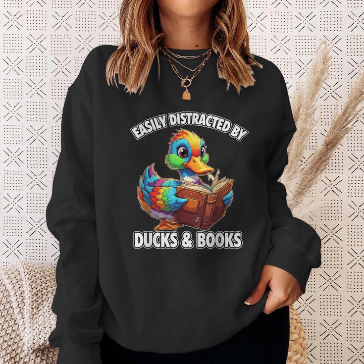 Cool Vintage Easily Distracted By Ducks & Books Lover Sweatshirt Gifts for Her