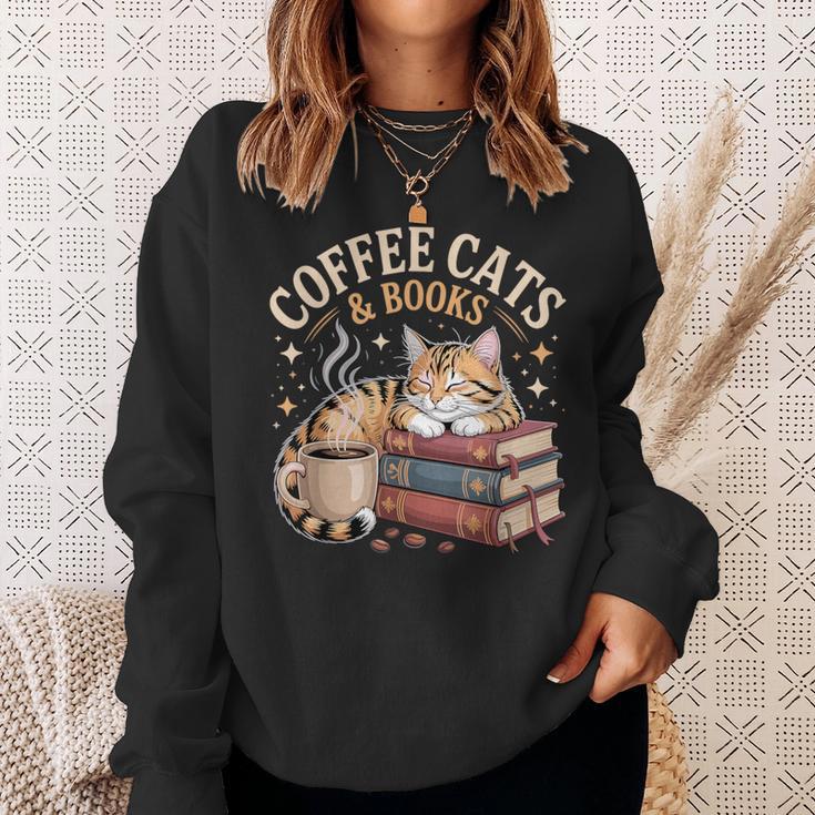 Cozy Reading Cat Coffee And Books Lover Artwork Sweatshirt Gifts for Her