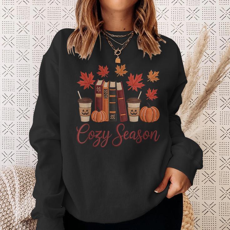 Cozy Season Autumn Leaves Books Pumpkins Fall Halloween Sweatshirt Gifts for Her Cozy Season Autumn Leaves Books Pumpkins Fall Halloween Sweatshirt Gifts for Her