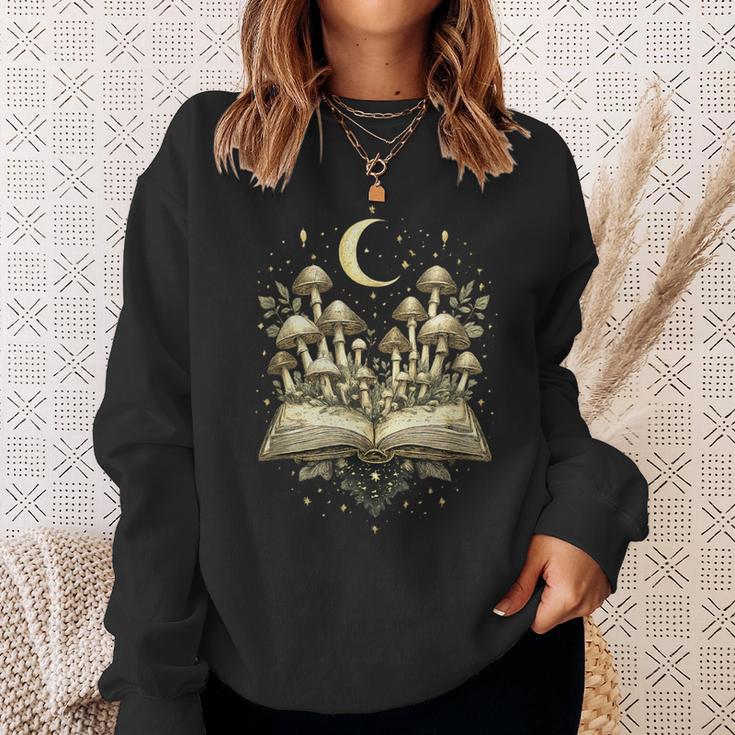 Crescent Mushroom Book Fungi Art Woodland Mystical Night Sweatshirt Gifts for Her