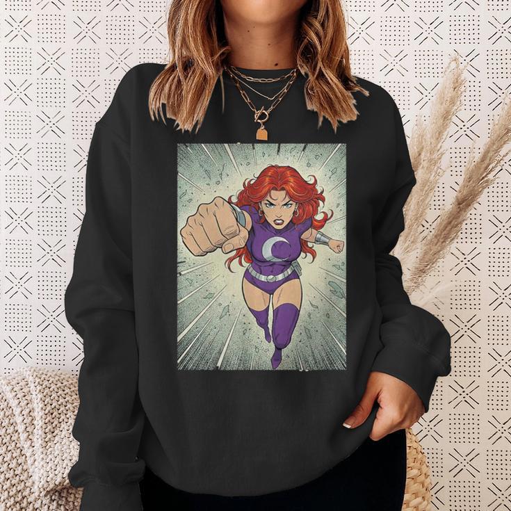 The Crimson Crescent 90s Retro Comic Book Superheroine Art Sweatshirt Gifts for Her