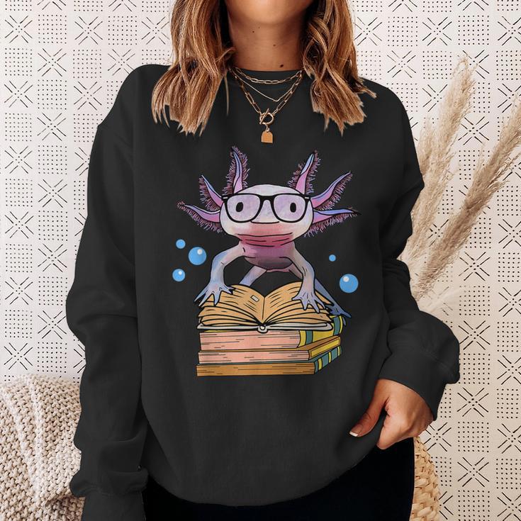 Cute Axolotl Read Book Shirt Kids Boy Girl Salamander Sweatshirt Gifts for Her