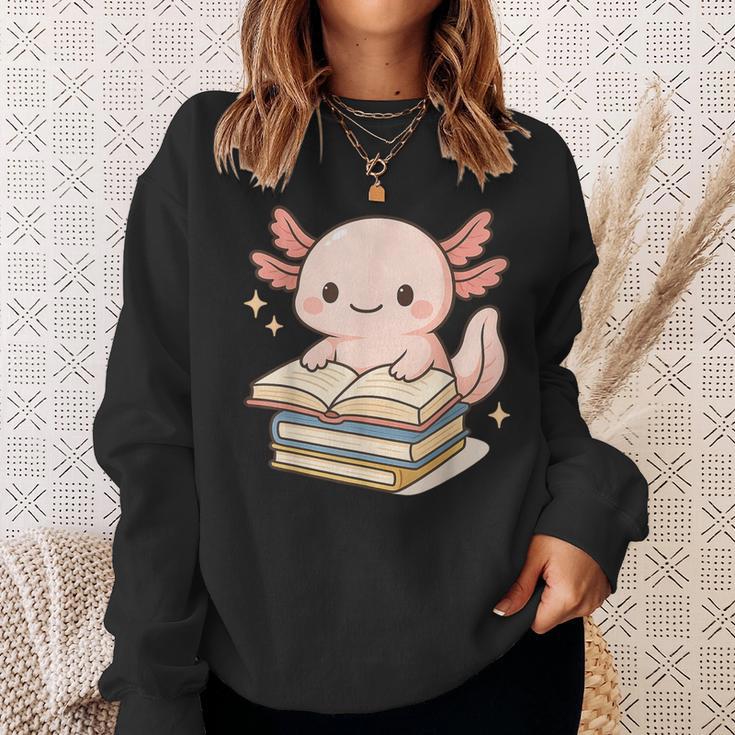 Cute Axolotl Reading Books Shirt Kawaii Axolotl Lover Sweatshirt Gifts for Her