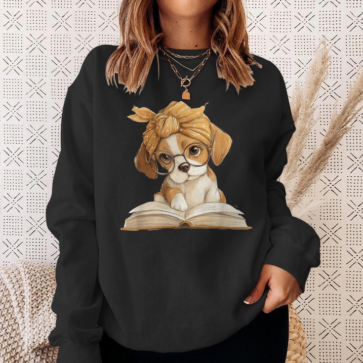 Cute Beagle Puppy Reading Book Lover Dog Animal Graphic Sweatshirt Gifts for Her Cute Beagle Puppy Reading Book Lover Dog Animal Graphic Sweatshirt Gifts for Her