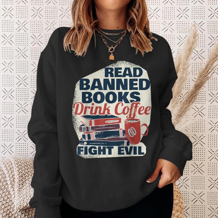 Cute Bookworm Tees Read Banned Books Drink Coffee Small -Adults Sweatshirt Gifts for Her