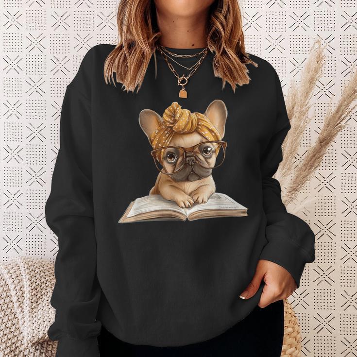 Cute Bulldog Reading Dog Book Lover Animal Graphic French Sweatshirt Gifts for Her
