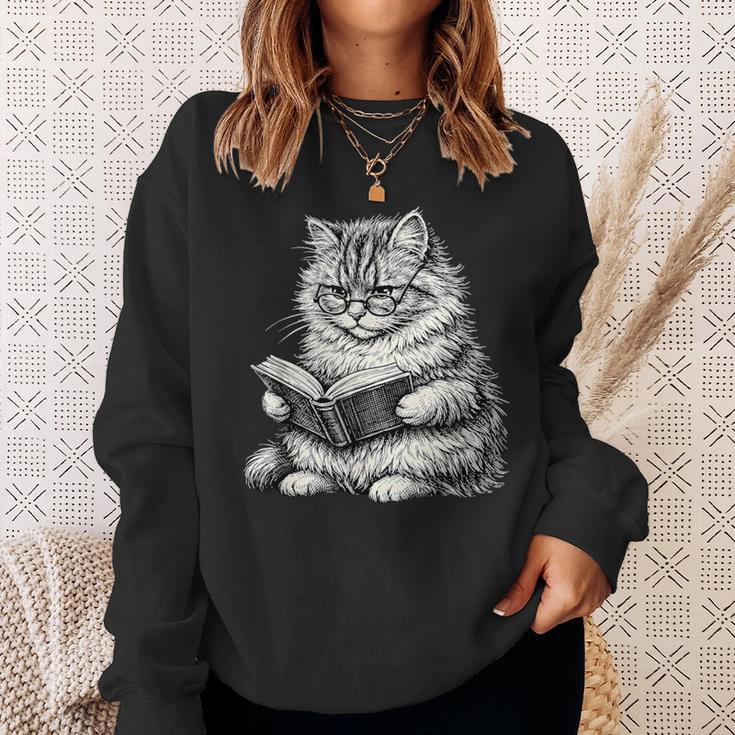 Cute Cat Reading Book Adorable Cats Books Lover Sweatshirt Gifts for Her