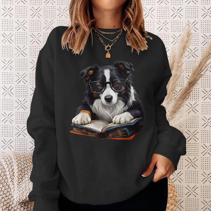 Cute Dog Border Collie Reading Book Sweatshirt Gifts for Her