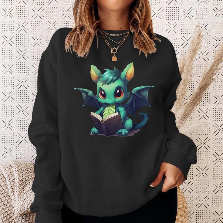 Cute Dragon With Book Sweatshirt Gifts for Her
