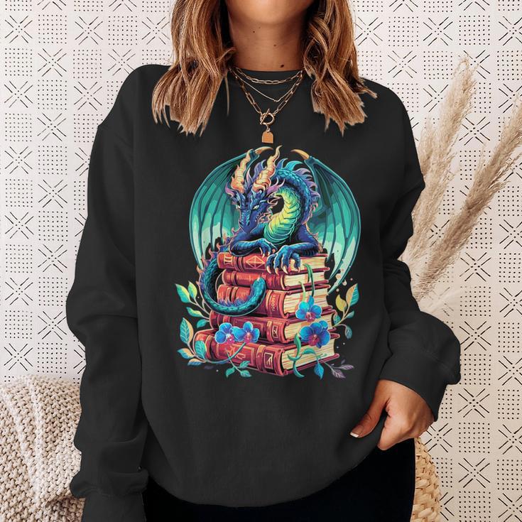 Cute Dragon Books Flower Bookworm Book Lover Sweatshirt Gifts for Her
