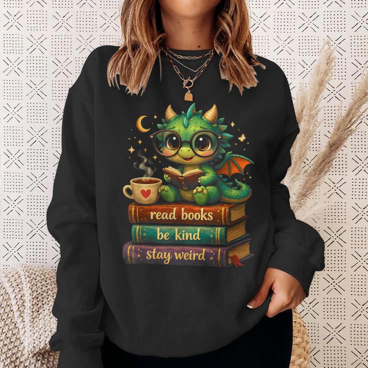 Cute Dragon Read Books Be Kind Stay Weird Fantasy Lovers Sweatshirt Gifts for Her
