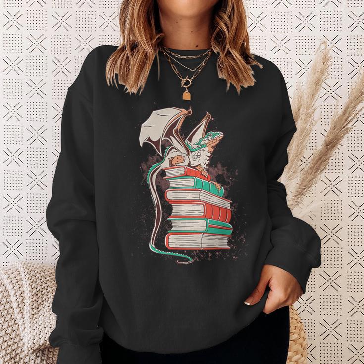 Cute Dragon Reading Cat Books Dragon Sweatshirt Gifts for Her