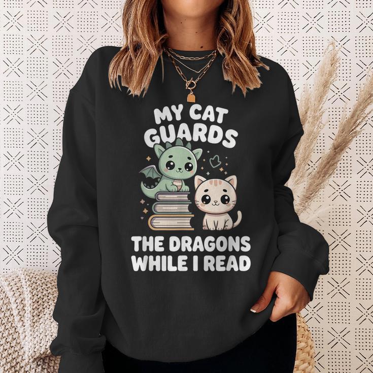 Cute Fantasy Book Reader Apparel Cat Dragon Bookish Magic Sweatshirt Gifts for Her Cute Fantasy Book Reader Apparel Cat Dragon Bookish Magic Sweatshirt Gifts for Her