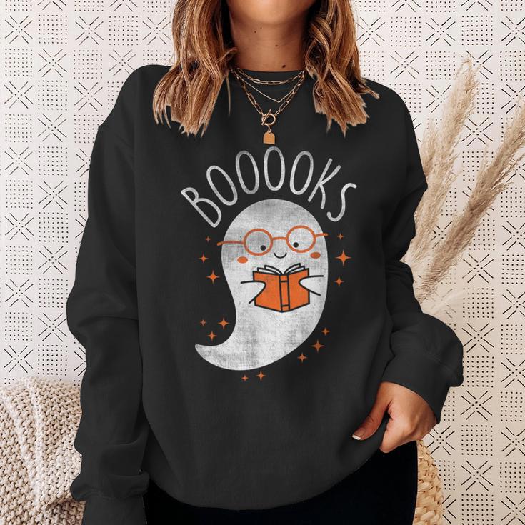 Cute Ghost Book Reading Halloween Teacher Top Sweatshirt Gifts for Her