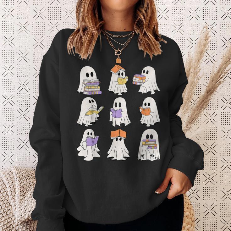 Cute Ghost Reading Books Teacher Halloween Reading Men Women Kids Sweatshirt Gifts for Her