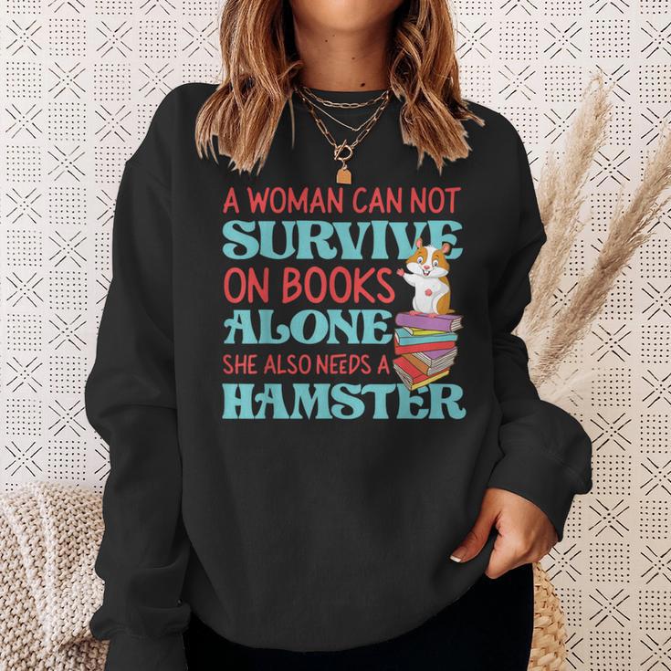 Cute Hamster Reading Book A Woman Can Not Survive On Books Sweatshirt Gifts for Her