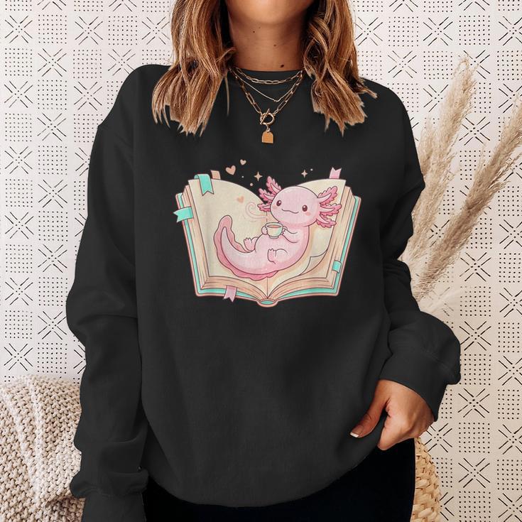 Cute Kawaii Axolotl Book Tea Lover Women Reading Cozy Art Sweatshirt Gifts for Her