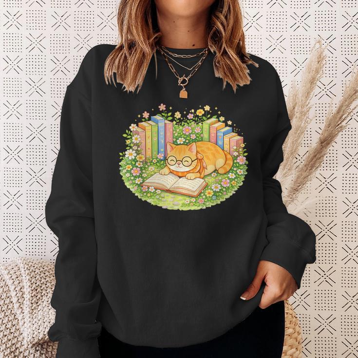 Cute Kawaii Cat Books Flowers Sweatshirt Gifts for Her