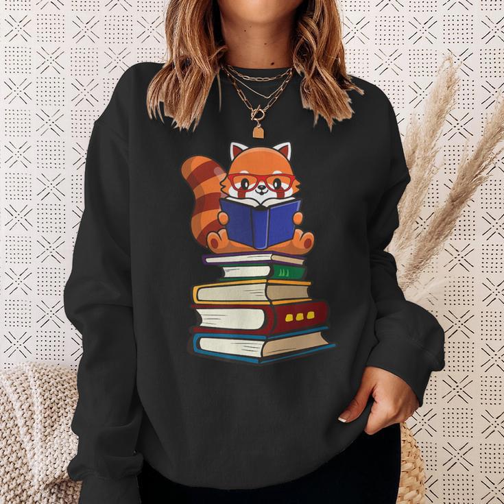 Cute Kawaii Kids Reading Books Glasses Red Panda Lover Sweatshirt Gifts for Her Cute Kawaii Kids Reading Books Glasses Red Panda Lover Sweatshirt Gifts for Her