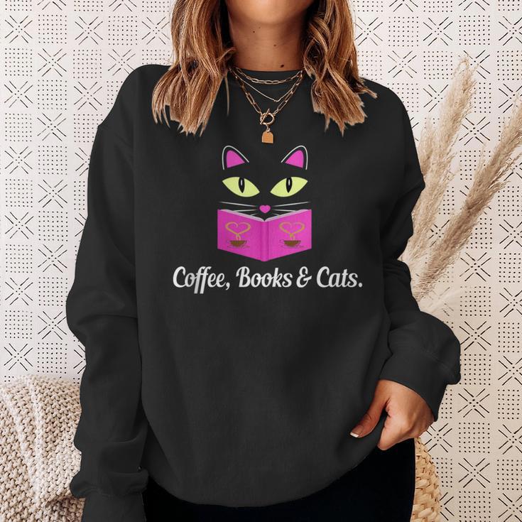 Cute Kitty Face Coffee Books & Cats Sweatshirt Gifts for Her