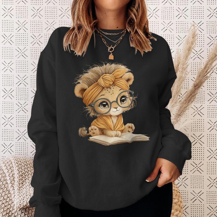 Cute Lion Cub Reading Book With Headwrap Sweatshirt Gifts for Her Cute Lion Cub Reading Book With Headwrap Sweatshirt Gifts for Her