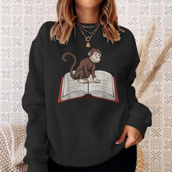 Cute Monkey Reading Books Literature Nature Sweatshirt Gifts for Her