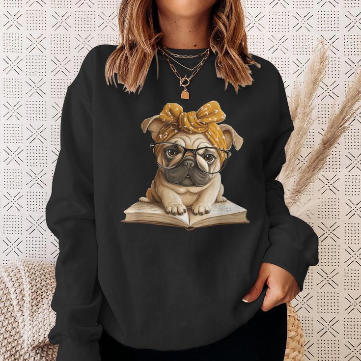Cute Pug Reading Dog Book Lover Animal Graphic Baby Portrait Sweatshirt Gifts for Her Cute Pug Reading Dog Book Lover Animal Graphic Baby Portrait Sweatshirt Gifts for Her