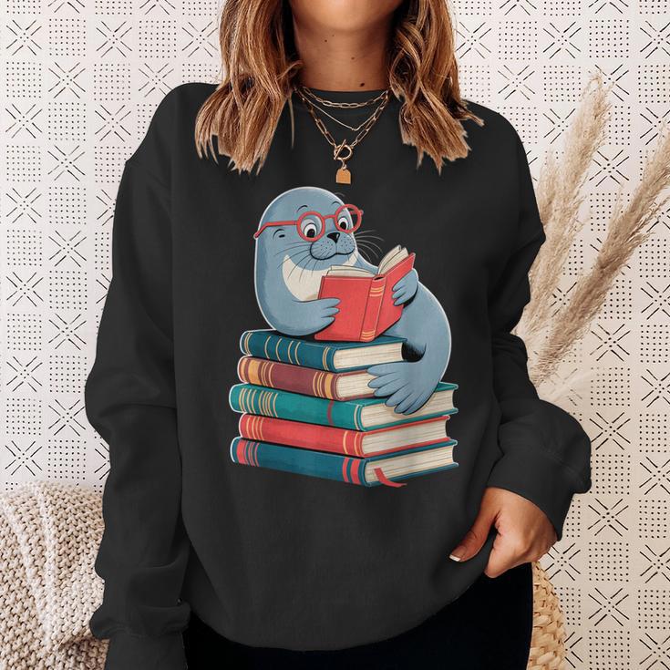 Cute Reading Seal On Books Book Lover Sweatshirt Gifts for Her