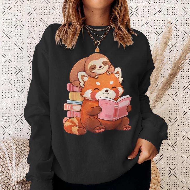 Cute Red Panda Reading Book Sloth Kawaii Animal Sweatshirt Gifts for Her Cute Red Panda Reading Book Sloth Kawaii Animal Sweatshirt Gifts for Her