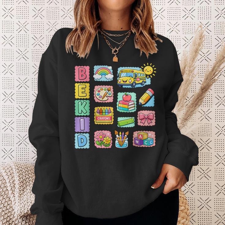 Cute Teacher Life With Crayons Rainbow Books Apple School Sweatshirt Gifts for Her