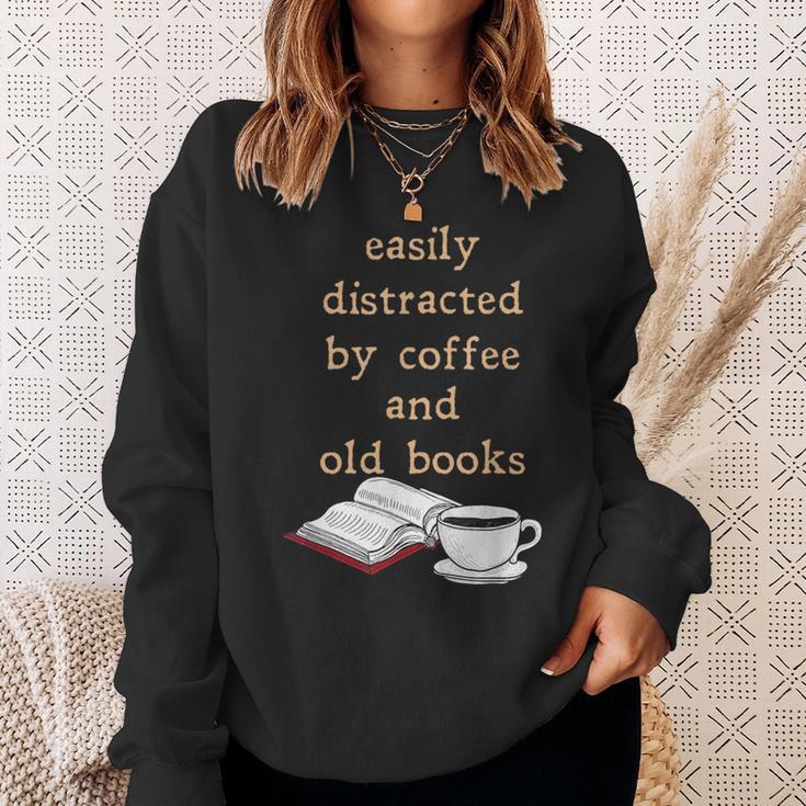 Dark Academia Aesthetic Easily Distracted By Coffee And Book Sweatshirt Gifts for Her
