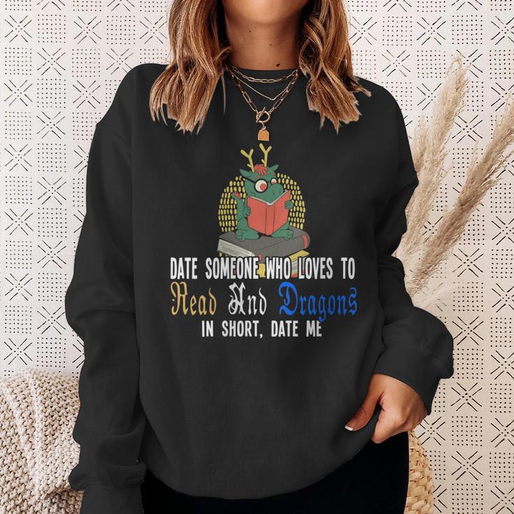 Date Who Loves To Read And Dragons Book Dragon Sweatshirt Gifts for Her Date Who Loves To Read And Dragons Book Dragon Sweatshirt Gifts for Her