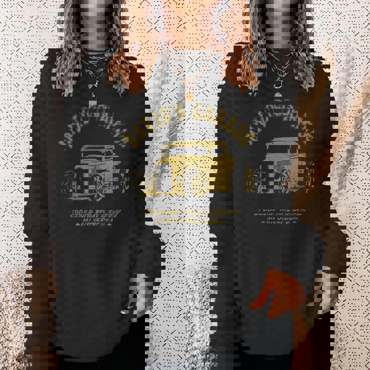 David's Garage Hotrod クラシックカーデザイン 長袖tシャツ スウェットシャツ 彼女への贈り物