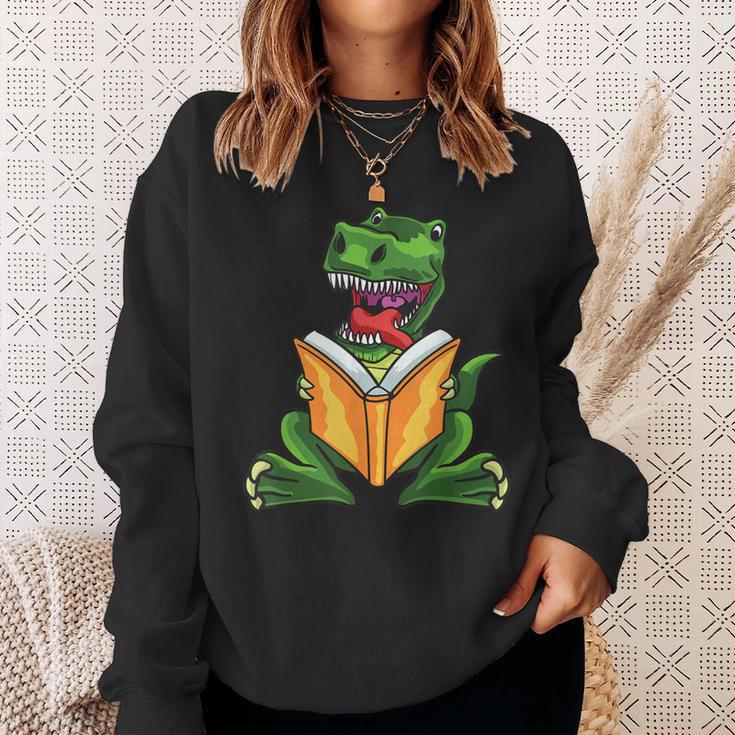 Dino Read Book Shirt Dinosaurs Reading Rex Cute Tee Sweatshirt Gifts for Her