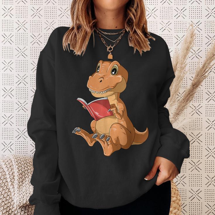 Dinosaur Reading Book Dino Reading Book Lovers Book Readers Sweatshirt Gifts for Her