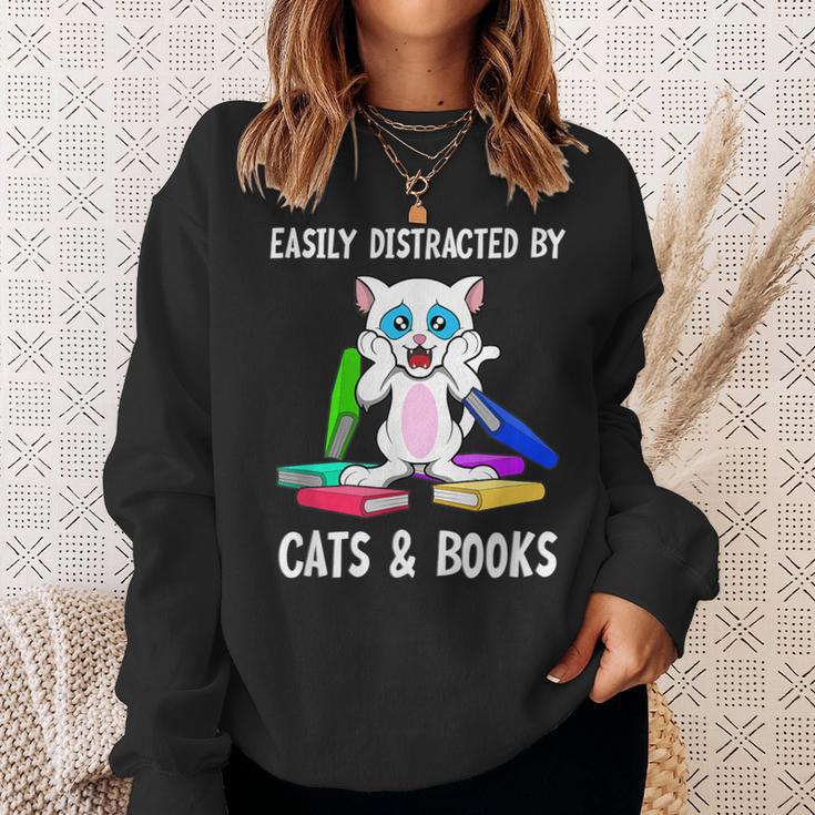 Distracted By Cats Coffee And Books Sweatshirt Gifts for Her Distracted By Cats Coffee And Books Sweatshirt Gifts for Her