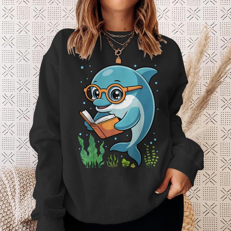 Dolphin Reading Book Matching Bookworm Librarian Books Lover Sweatshirt Gifts for Her