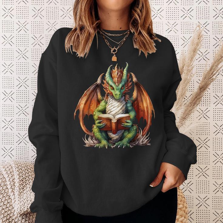 Dragon With Book Sweatshirt Gifts for Her Dragon With Book Sweatshirt Gifts for Her