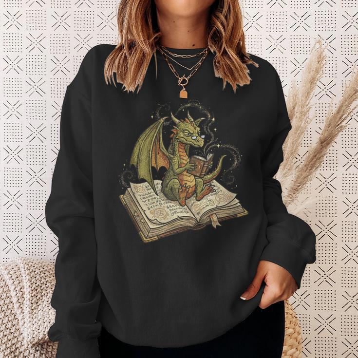 Dragon Bookworm Reading Fantasy Book Graphic Art Sweatshirt Gifts for Her Dragon Bookworm Reading Fantasy Book Graphic Art Sweatshirt Gifts for Her