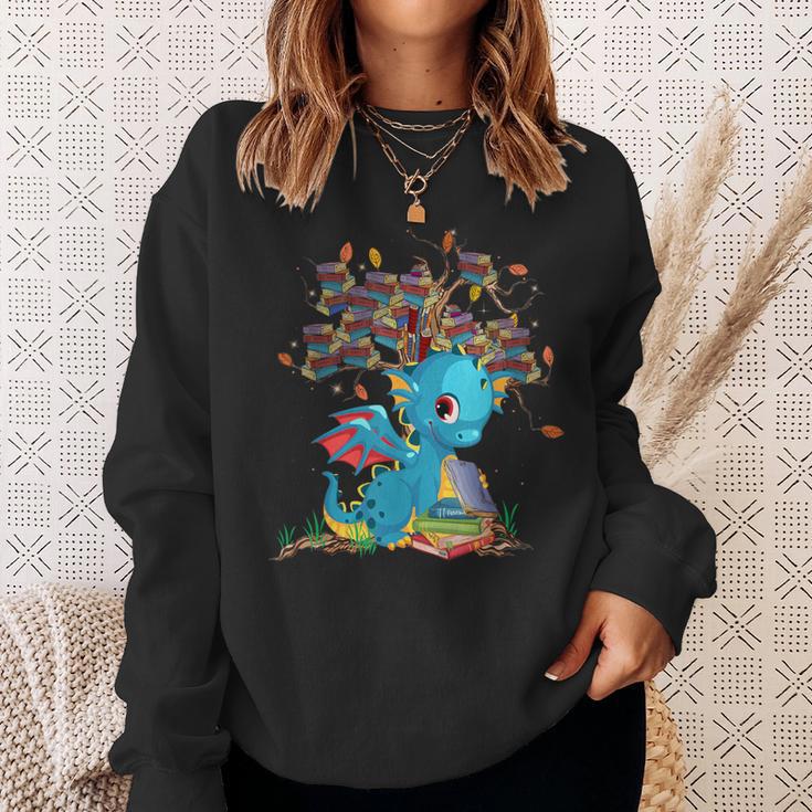 Dragon With Tree Books Cute Dragon Read Books Sweatshirt Gifts for Her