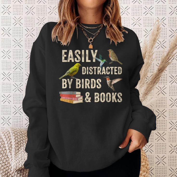 Easily Distracted By Birds & Books Vintage Birder Sweatshirt Gifts for Her