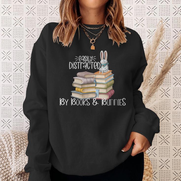 Easily Distracted By Books And Bunnies Sweatshirt Gifts for Her Easily Distracted By Books And Bunnies Sweatshirt Gifts for Her