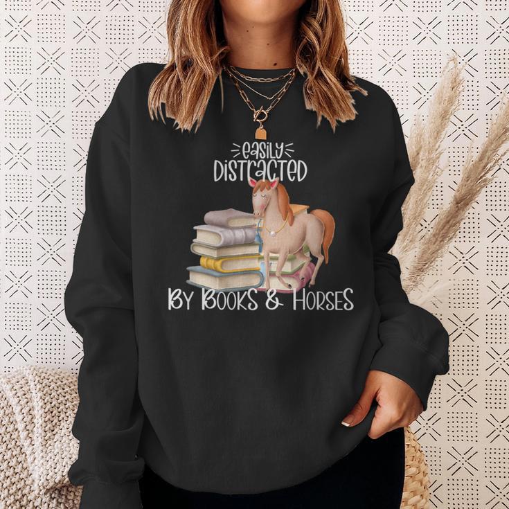 Easily Distracted By Books And Horses Sweatshirt Gifts for Her