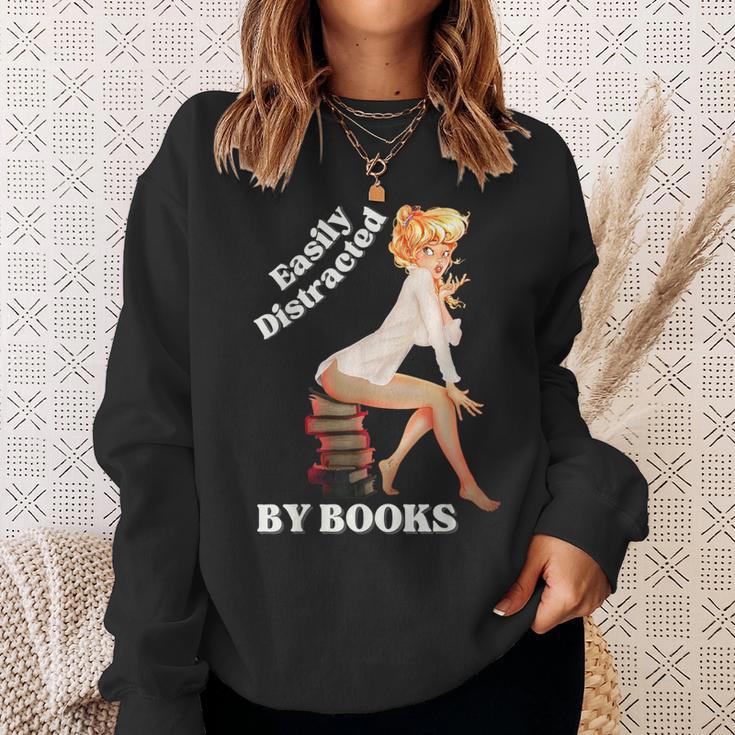 Easily-Distracted By Books Pin-Up Girl Sexy Anime Retro Art Sweatshirt Gifts for Her
