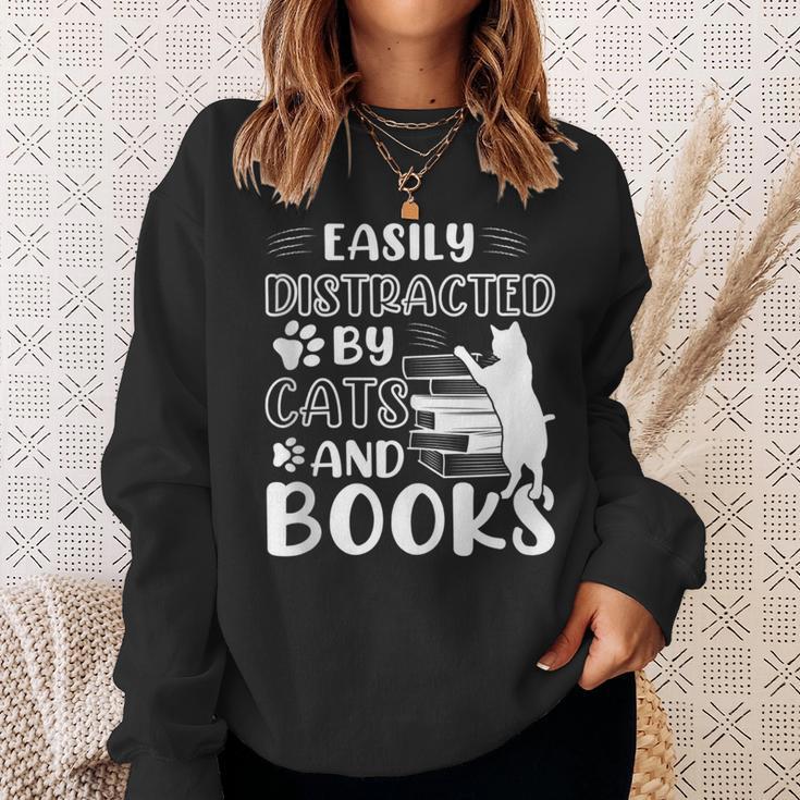 Easily Distracted By Cats And Books Cats & Book Lovers Sweatshirt Gifts for Her Easily Distracted By Cats And Books Cats & Book Lovers Sweatshirt Gifts for Her