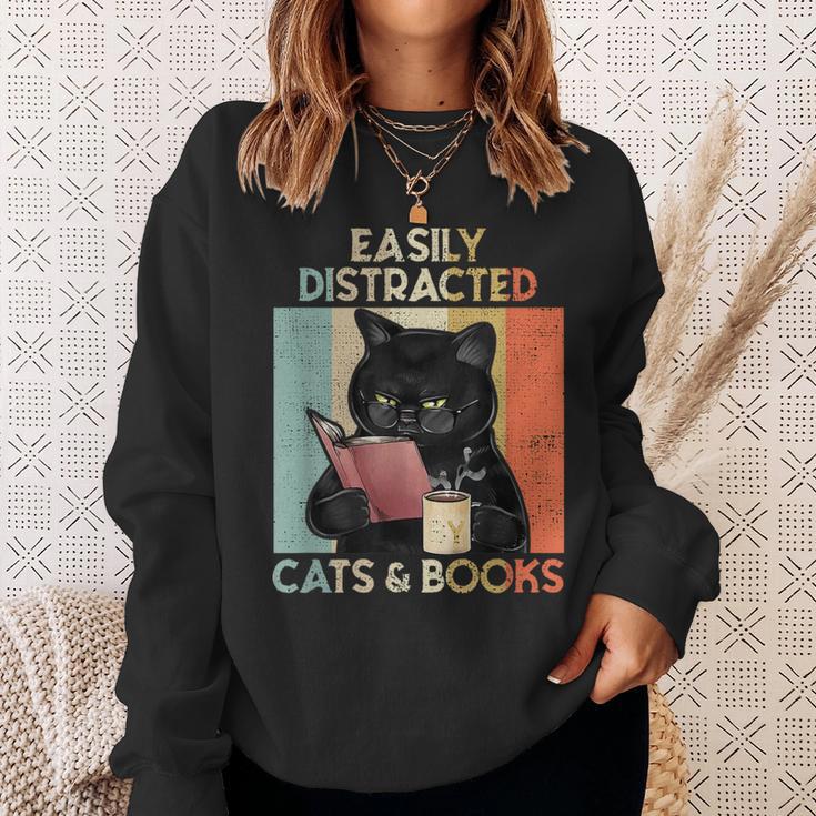 Easily Distracted By Cats And Books For Cat Lovers For Men Women Girls Kids Sweatshirt Gifts for Her