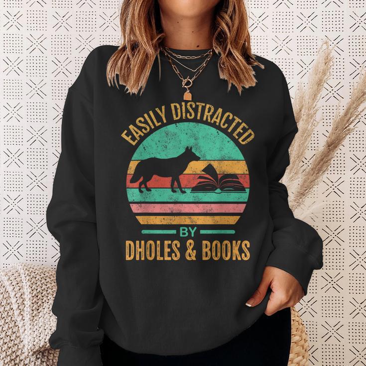 Easily Distracted By Dholes & Books Retro Wild Dogs Lover Sweatshirt Gifts for Her