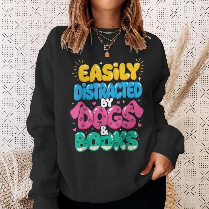 Easily Distracted By Dogs & Books Kawaii Dog & Book Lover Sweatshirt Gifts for Her