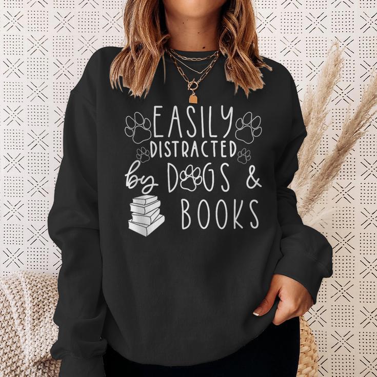 Easily Distracted By Dogs & Books Lover Reading Sweatshirt Gifts for Her
