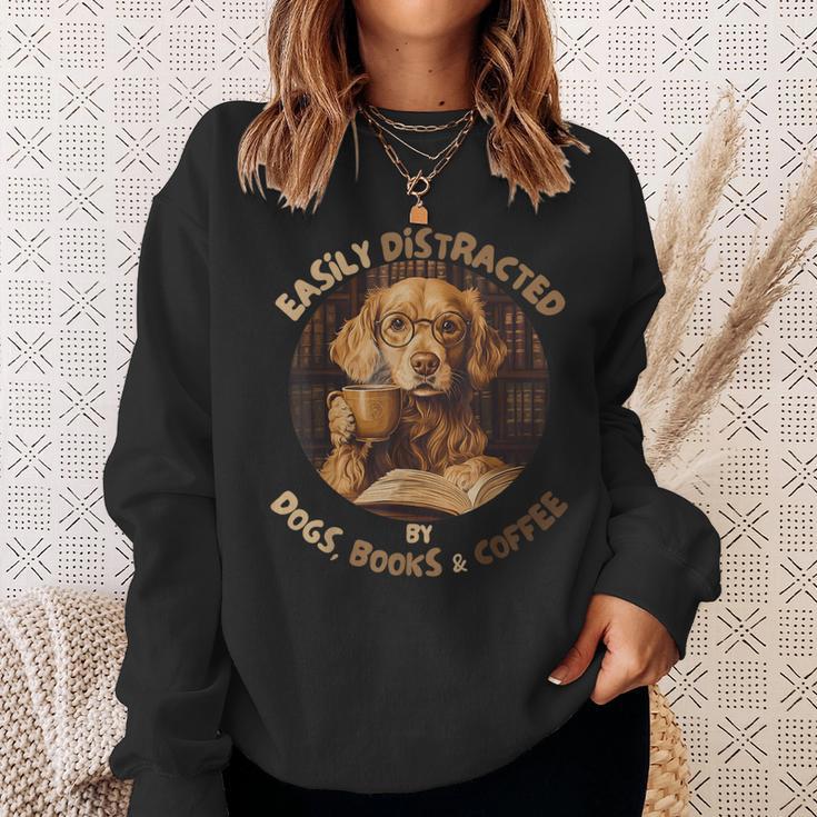Easily Distracted By Dogs Books Coffee Librarian Bibliophile Sweatshirt Gifts for Her Easily Distracted By Dogs Books Coffee Librarian Bibliophile Sweatshirt Gifts for Her